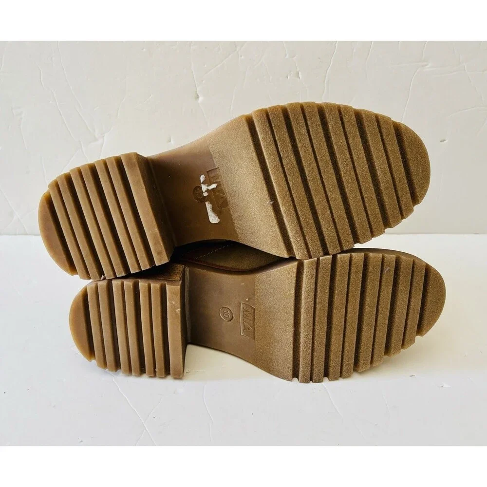 MIA IREI BOOTIE FAUX SUEDE TAN ANKLE SIZE 10 ROUND TOE 2.5 BLOCK HEEL PULLON